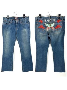 People For Peace Jeans Womens 31 Embroidered Y2L Low Rise Butterfly Fairy Whimsy